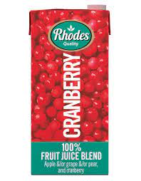 RHODES L/LIFE F/JUICE 100% 1LT CRANBERRY (1X6)